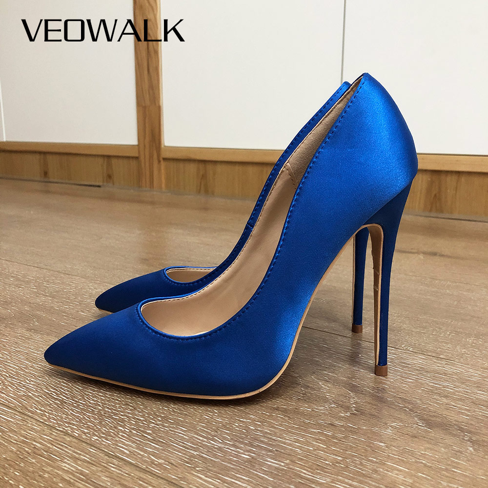 Slip Dress Satin - Женские шелковые атласные туфли Veowalk, синие