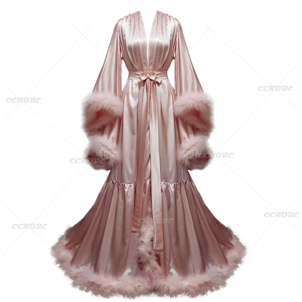 Robe Silk Women - Халат женский свадебный длинный с рукавами-фонариками