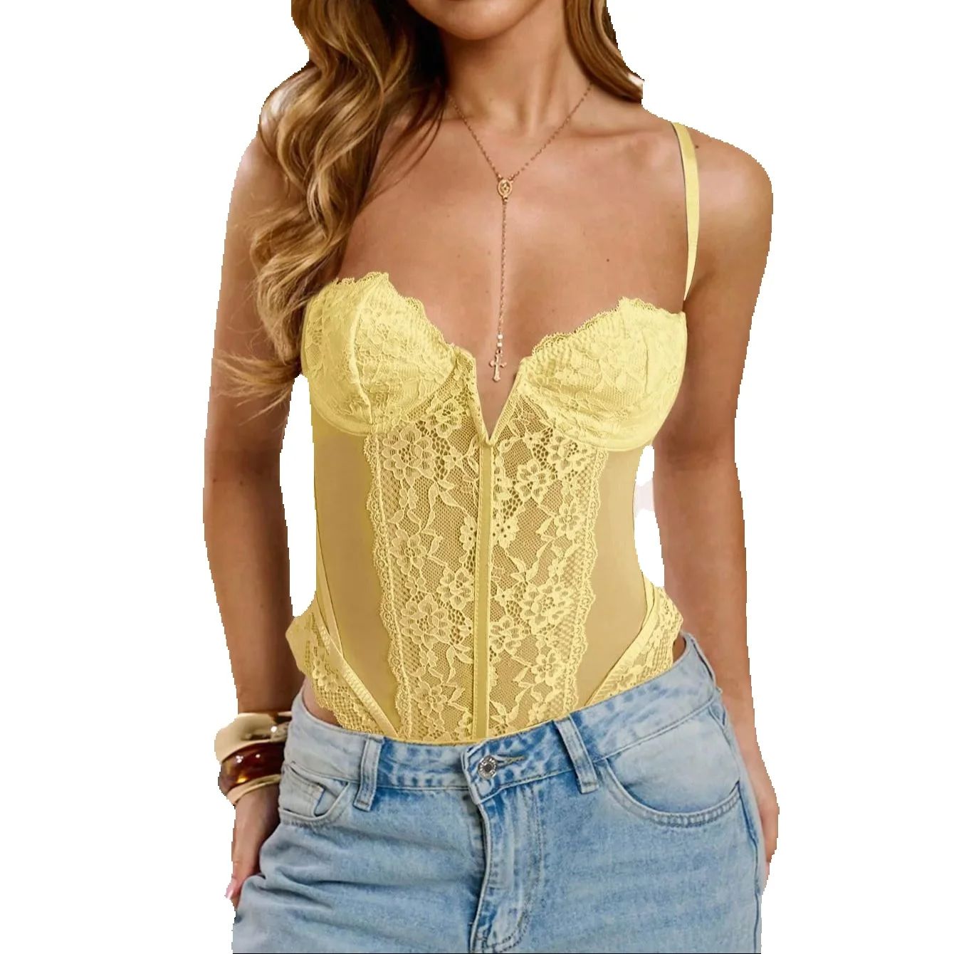 Cami Top Lace - Женское кружевное сетчатое боди без рукавов,